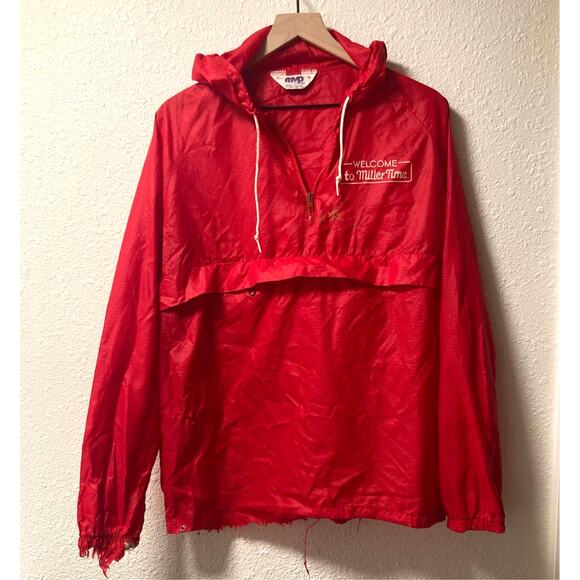 Miller High Life Beer pull over lightweight jacket vintage 80s hooded - Picture 1 of 7